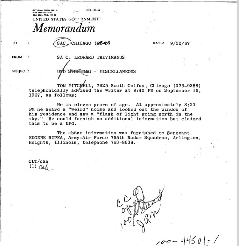 Quando o FBI afirmou que não investigava avistamentos de UAPs - memorandum com relato de criança sobre um UFO - Revista Ufológica - Fonte: Departamento de Guerra do governo dos Estados Unidos (https://www.war.gov/UFO/)